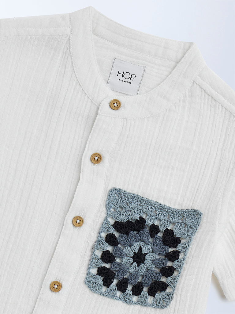 HOP Kids White Crinkle-Textured Cotton Shirt