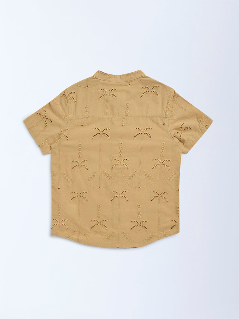 HOP Kids Mustard Tropical-Inspired Cotton Shirt