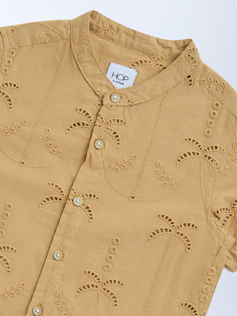 HOP Kids Mustard Tropical-Inspired Cotton Shirt