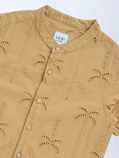 HOP Kids Mustard Tropical-Inspired Cotton Shirt