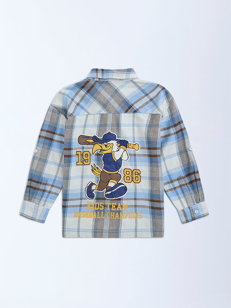 HOP Kids Blue Checkered Cotton Shirt