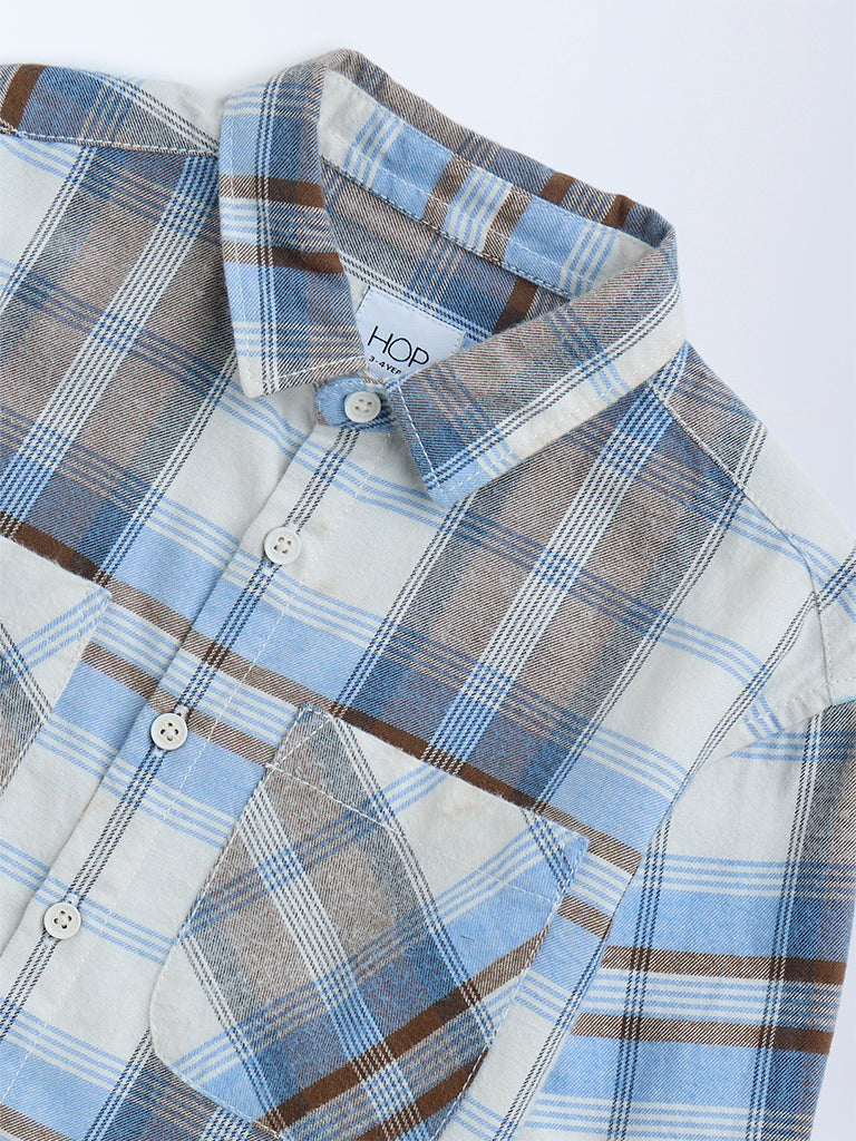 HOP Kids Blue Checkered Cotton Shirt