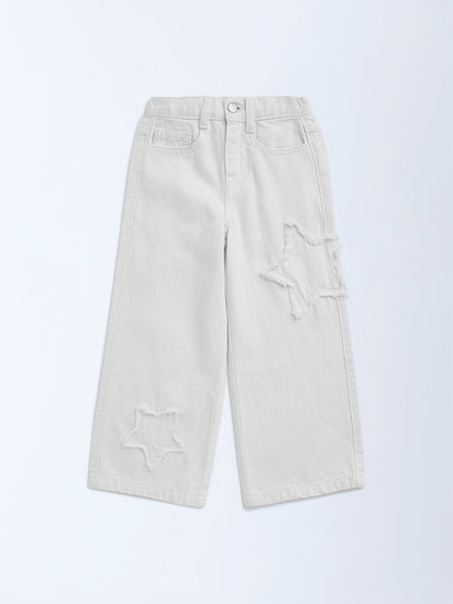 HOP Kids White Fringe-Detailed High-Rise Straight-Fit Jeans