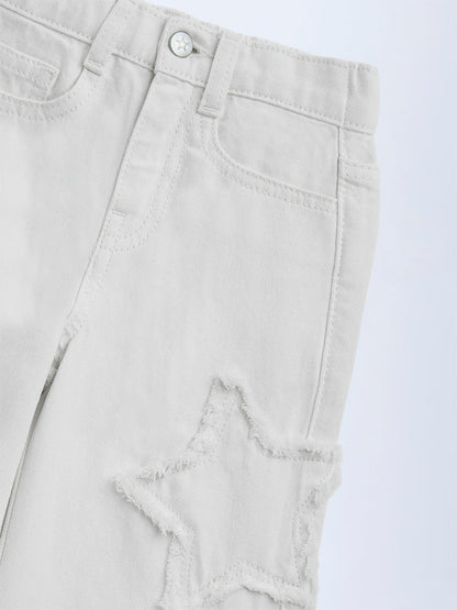 HOP Kids White Fringe-Detailed High-Rise Straight-Fit Jeans