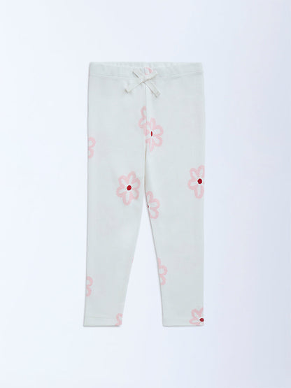 HOP Kids Off-White Floral High-Rise Cotton-Blend Leggings
