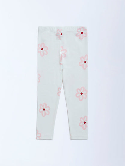 HOP Kids Off-White Floral High-Rise Cotton-Blend Leggings