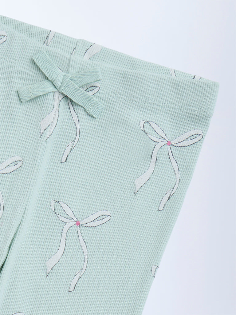 HOP Kids Sage Bow Design High-Rise Cotton-Blend Leggings