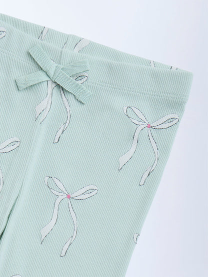 HOP Kids Sage Bow Design High-Rise Cotton-Blend Leggings