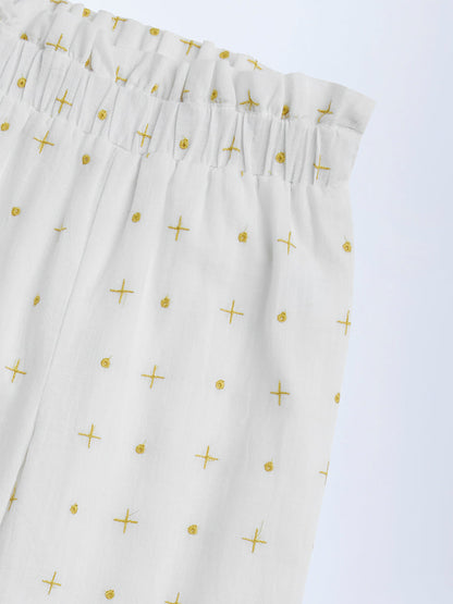 HOP Kids Off-White Embroidered High-Rise Cotton Trousers