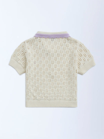 HOP Kids Off-White Knit-Textured Cotton Polo T-Shirt