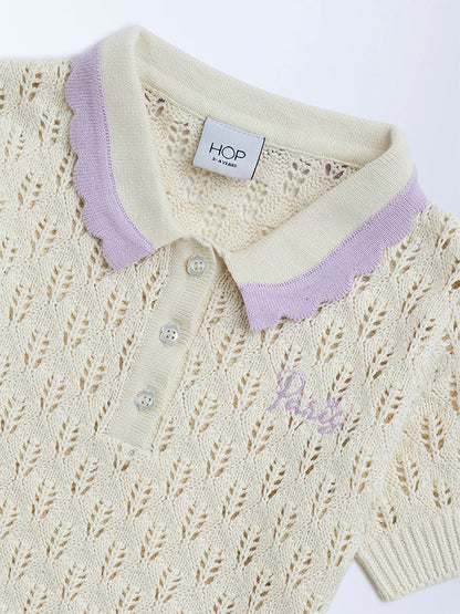 HOP Kids Off-White Knit-Textured Cotton Polo T-Shirt