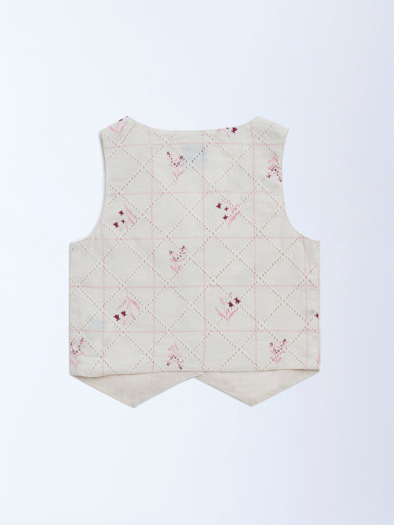 HOP Kids Off-White Embroidered Cotton Vest Top