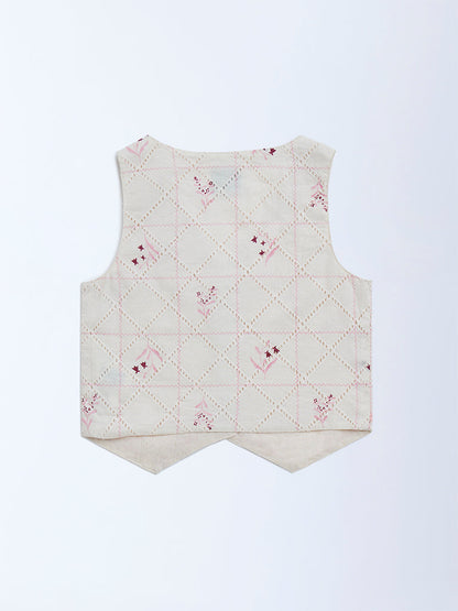 HOP Kids Off-White Embroidered Cotton Vest Top