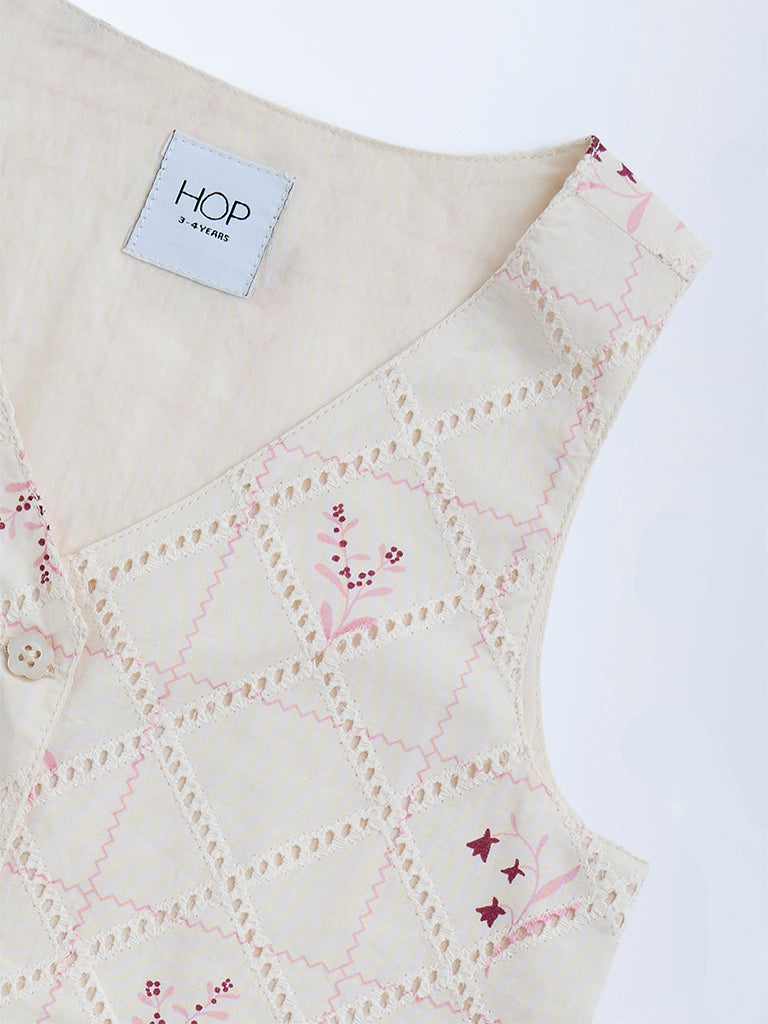 HOP Kids Off-White Embroidered Cotton Vest Top