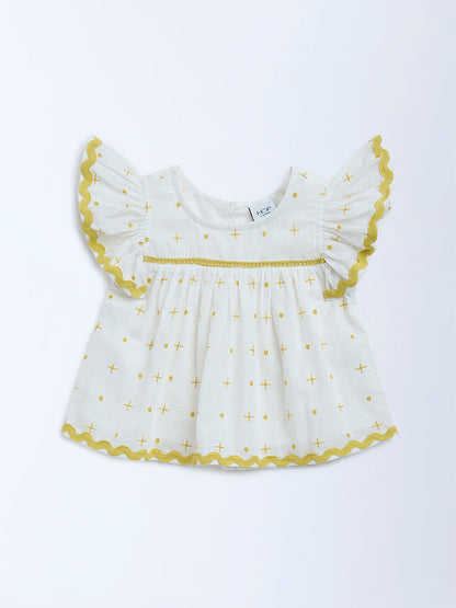 HOP Kids White Embroidered Cotton Top
