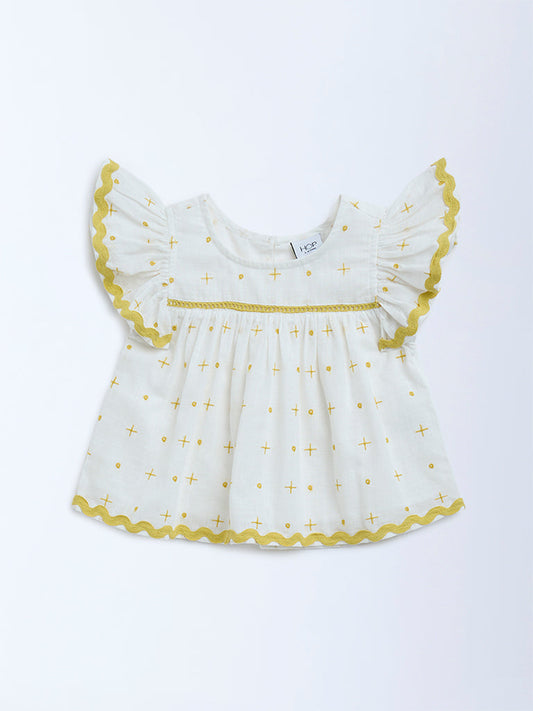 HOP Kids White Embroidered Cotton Top