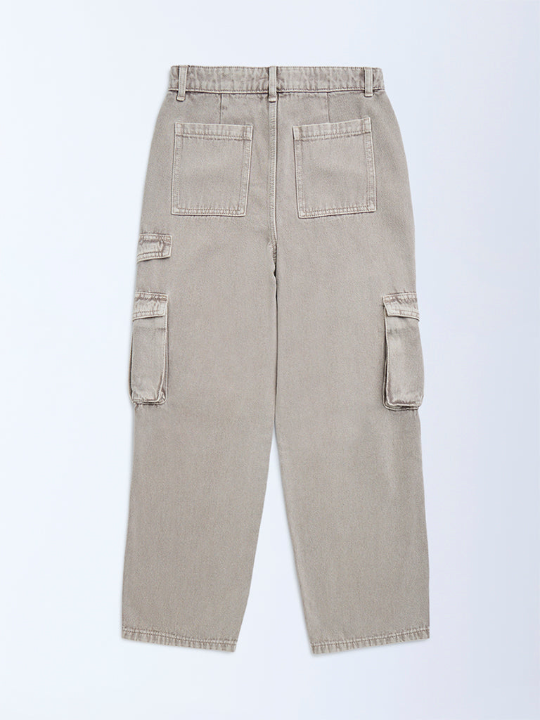 Y&F Kids Khaki Cargo-Style Relaxed-Fit Mid-Rise Jeans