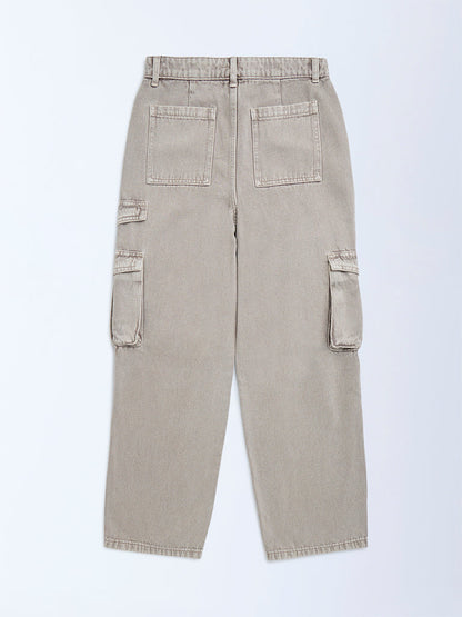 Y&F Kids Khaki Cargo-Style Relaxed-Fit Mid-Rise Jeans