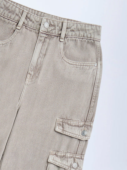 Y&F Kids Khaki Cargo-Style Relaxed-Fit Mid-Rise Jeans