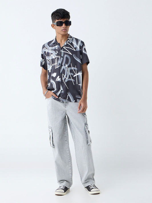 Y&F Kids Grey Cargo-Style Mid-Rise Relaxed-Fit Jeans