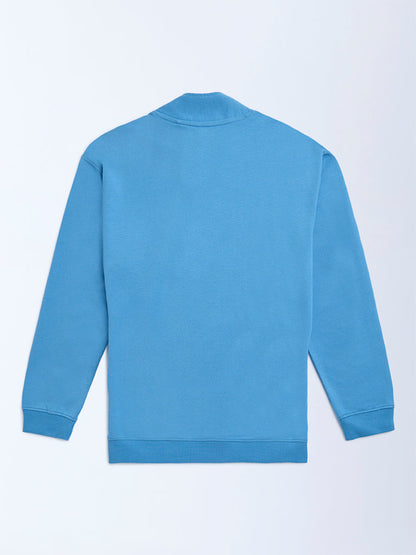 Y&F Kids Blue Cotton Three-Quarter Zip Sweatshirt