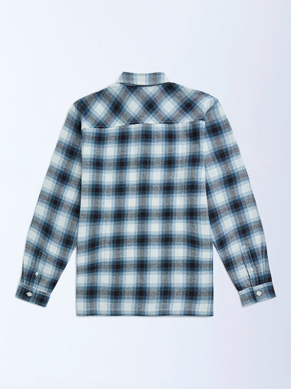 Y&F Kids Dark Blue Checkered Resort-Fit Cotton Shirt