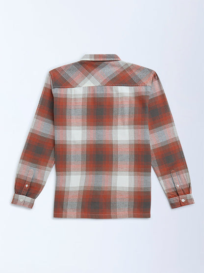 Y&F Kids Red Checkered Resort-Fit Cotton Shirt