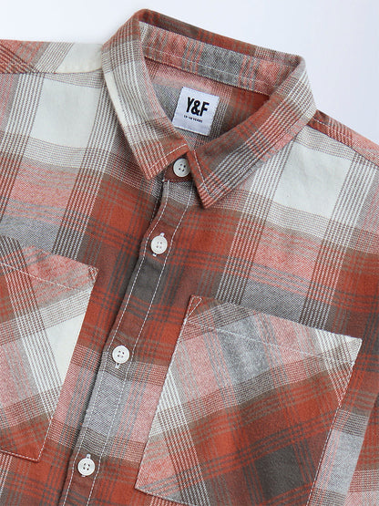 Y&F Kids Red Checkered Resort-Fit Cotton Shirt