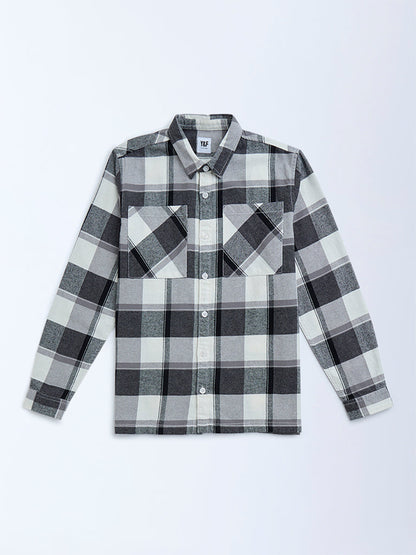 Y&F Kids Black Checkered Resort-Fit Cotton Shirt