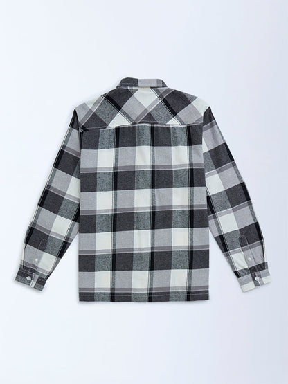 Y&F Kids Black Checkered Resort-Fit Cotton Shirt