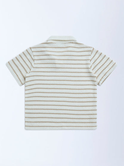 Y&F Kids Off-White Striped Cotton-Blend T-Shirt