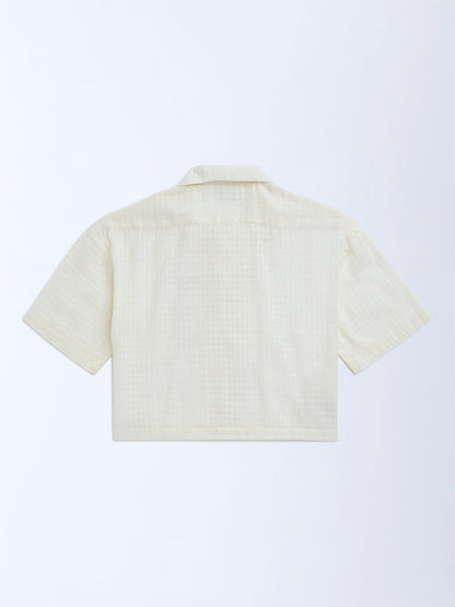 Y&F Kids Off-White Floral Embroidered Cotton Shirt