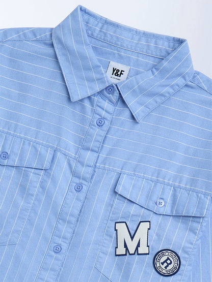 Y&F Kids Blue Striped Cotton Shirt