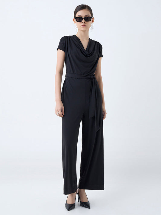 Wardrobe Black Cowl Neck Jumpsuit with Belt