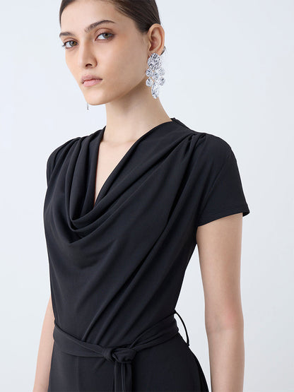 Wardrobe Black Cowl Neck Jumpsuit with Belt
