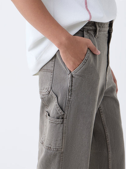 Nuon Grey Solid Relaxed-Fit Mid-Rise Jeans
