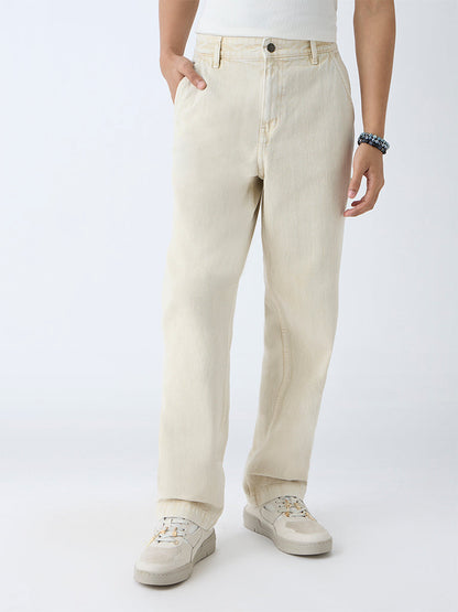 Nuon Beige Relaxed-Fit Mid-Rise Jeans
