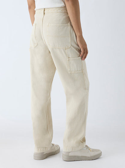 Nuon Beige Relaxed-Fit Mid-Rise Jeans