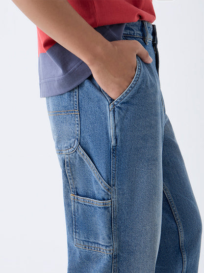 Nuon Blue Faded Relaxed-Fit Mid-Rise Jeans