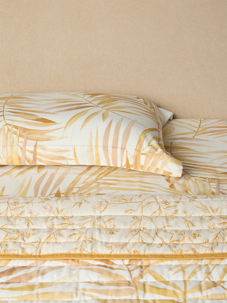 Westside Home Mustard Printed Reversible Quilted Queen Bed Comforter