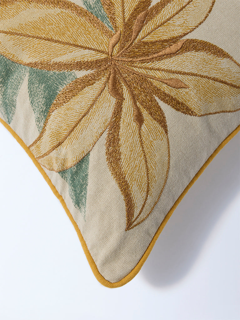 Westside Home Mustard Floral Embroidered Cushion Cover