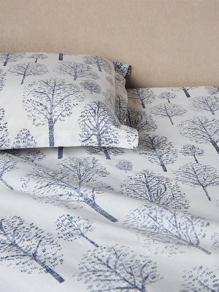 Westside Home Dusty Blue Foliage Detailed Queen Bed Sheet Set