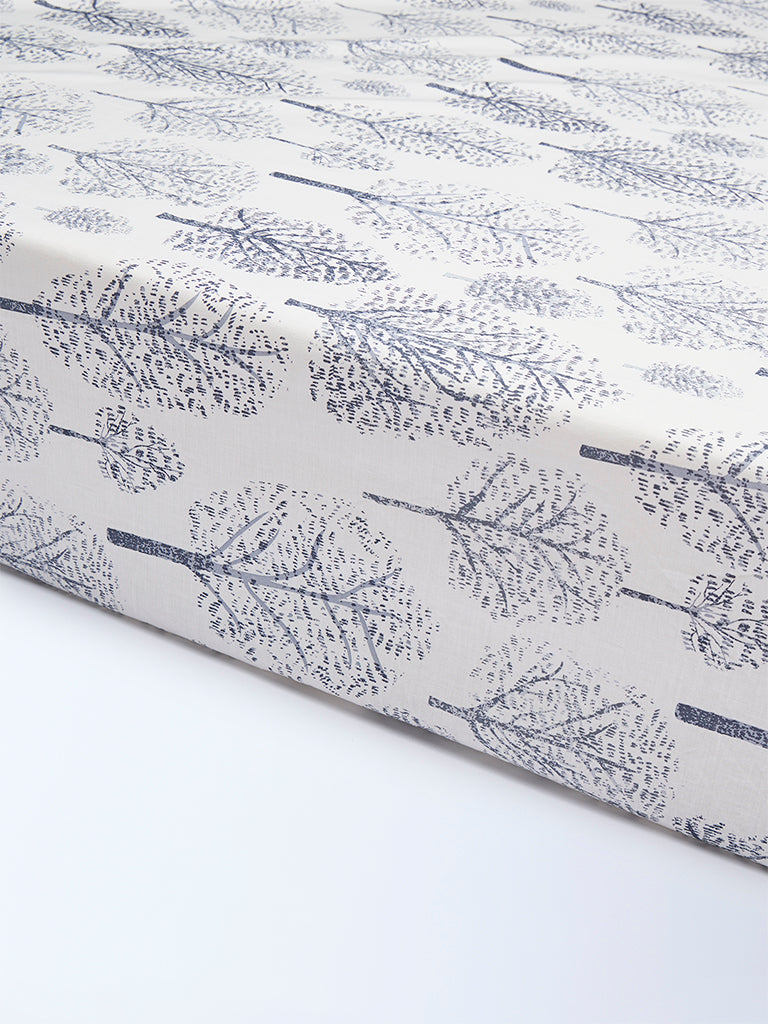 Westside Home Dusty Blue Foliage Detailed Queen Bed Sheet Set