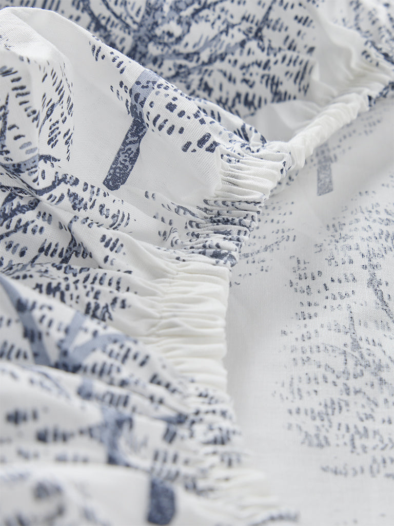 Westside Home Dusty Blue Foliage Detailed Queen Bed Sheet Set