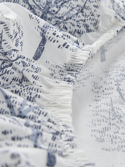 Westside Home Dusty Blue Foliage Detailed Queen Bed Sheet Set