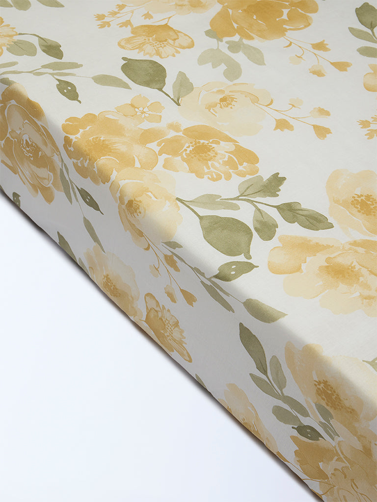 Westside Home Mustard Floral Pattern Queen Bed Sheet Set