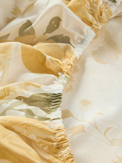Westside Home Mustard Floral Pattern Queen Bed Sheet Set
