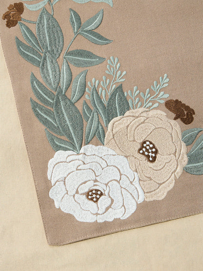 Westside Home Dark Brown Floral Embroidered Table Runner