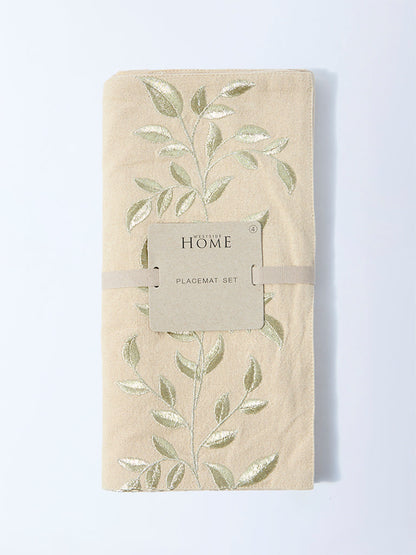 Westside Home Gold Zari Leaf Embroidered Placemat (Set of 4)