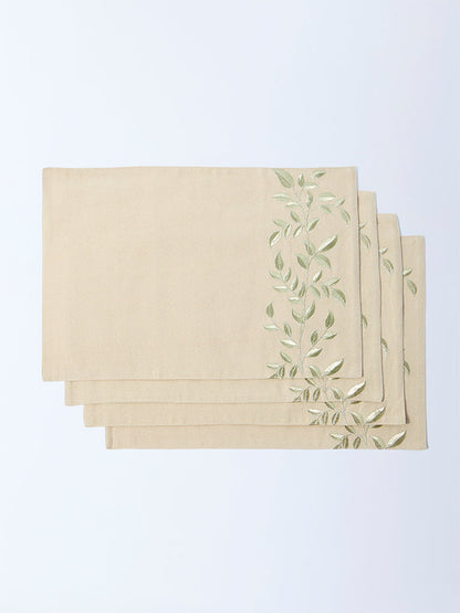 Westside Home Gold Zari Leaf Embroidered Placemat (Set of 4)